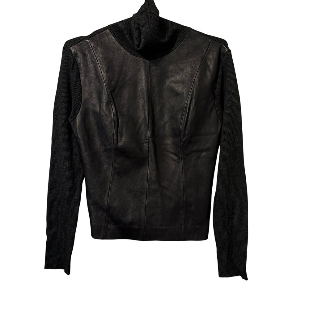 Paraphrase Ladies Ribbed Black Knit & Leather Turtleneck, Mixed media, Size L